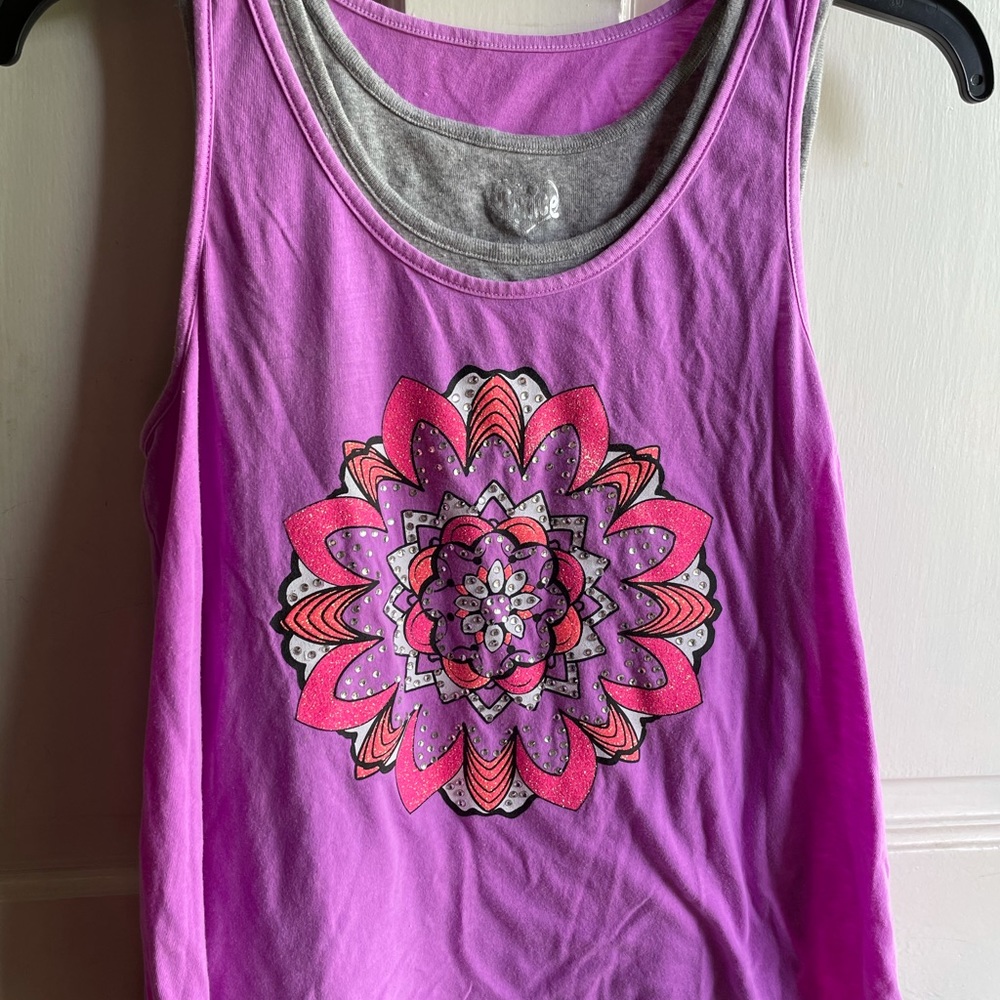 Justice tank top with flower and open back